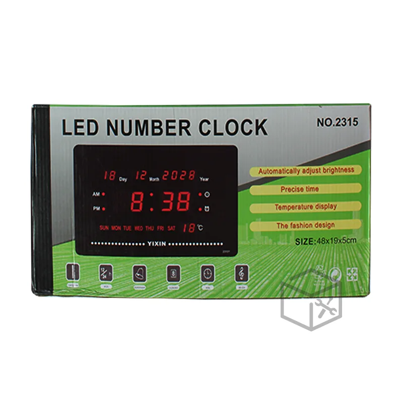 Horloge murale LED numérique pour bureau, salon, cuisine avec calendrier et température